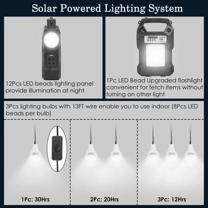 Generator,  Portable Power Station Solar Generator with LED Display / MP3 Player / FM Radio / 3 Camp Lamps, for Camping Outdoor Family Rv Emergency