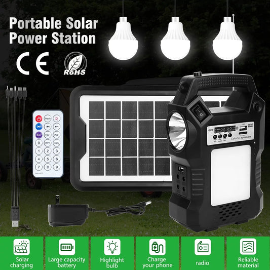 Generator,  Portable Power Station Solar Generator with LED Display / MP3 Player / FM Radio / 3 Camp Lamps, for Camping Outdoor Family Rv Emergency